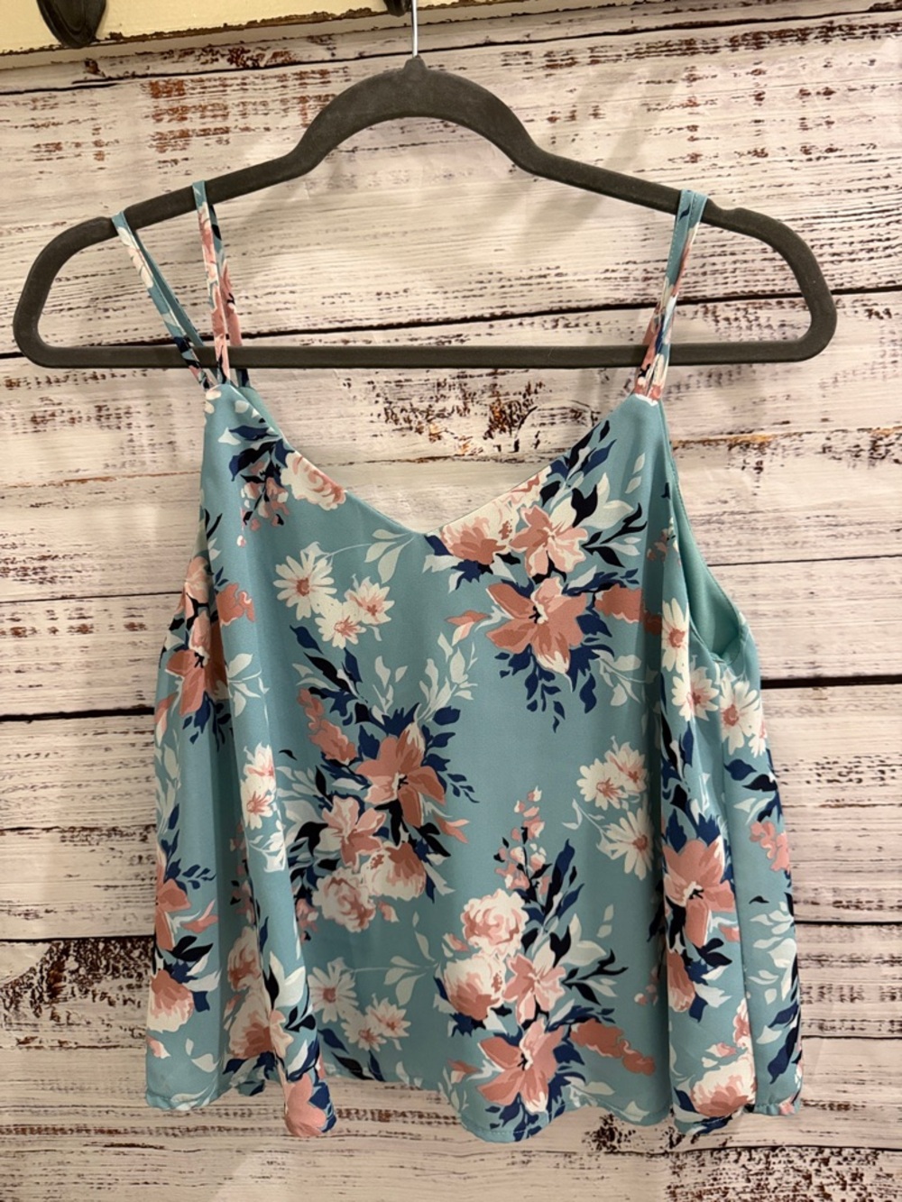 Altar'd State Blue Floral Spaghetti-Strap crop top